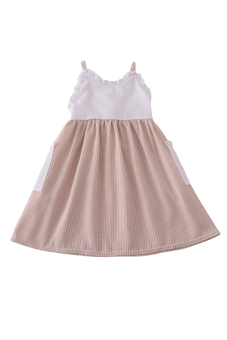 Brown White Seersucker Stripe Dress