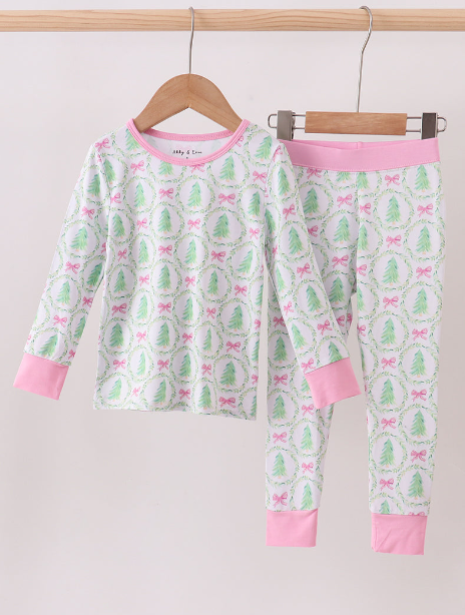 Pink Christmas Tree Bamboo Pajama Set