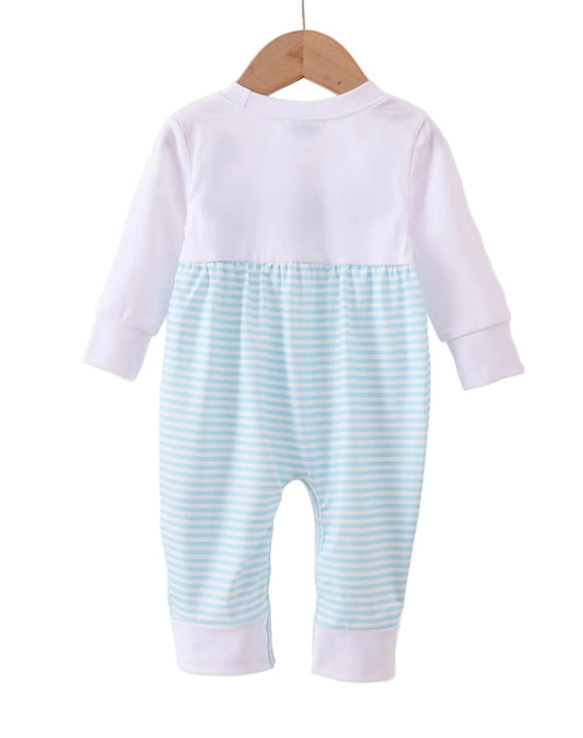 Blue Heart French Knot Romper