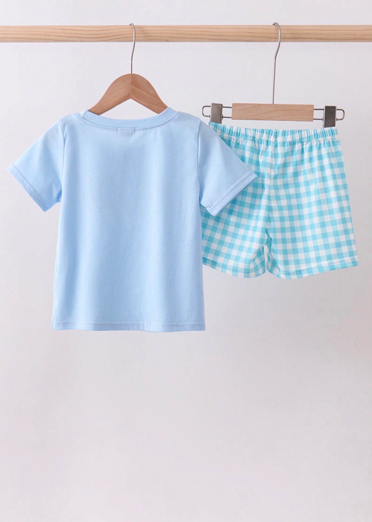 Mommy’s Boy Embroidery Gingham Shorts Set