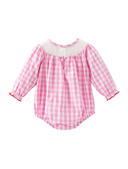 Heart Bow Smocking Embroidered Romper