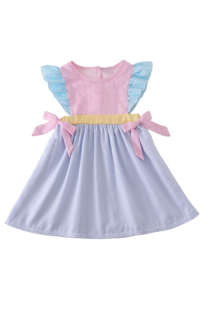 Multi Seersucker Stripe Ruffle Dress