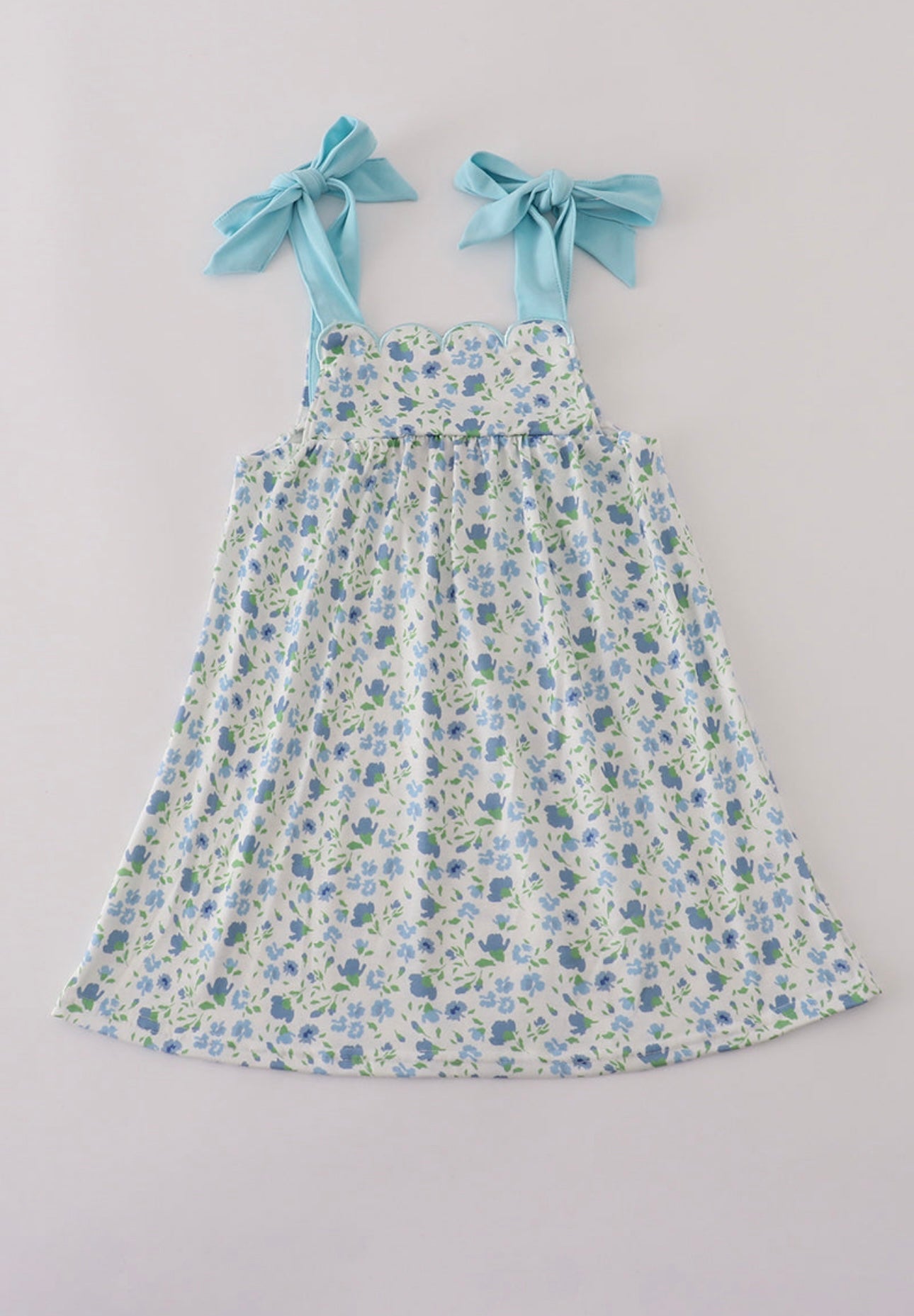 Blue Floral Print Bow Dress