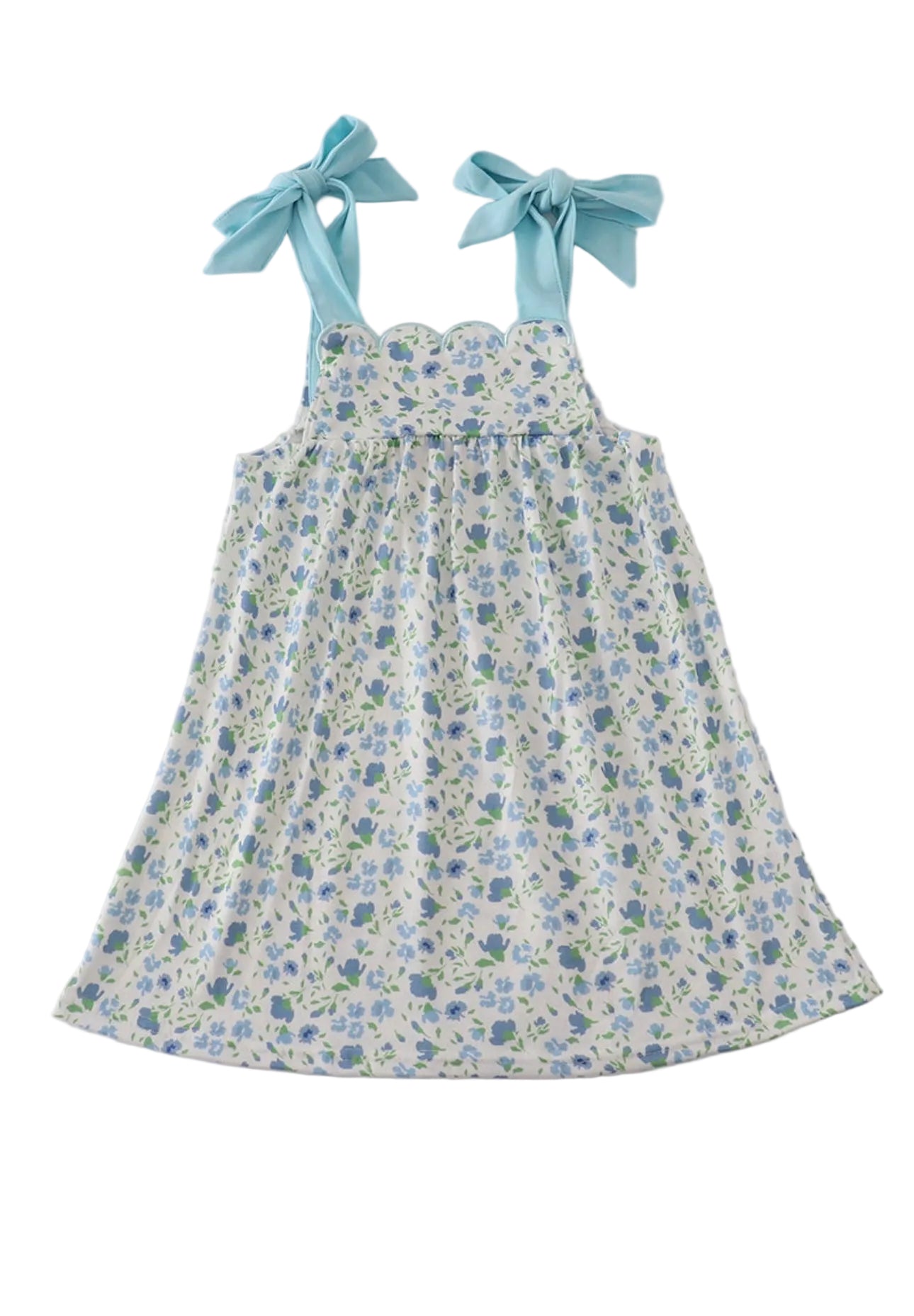 Blue Floral Print Bow Dress