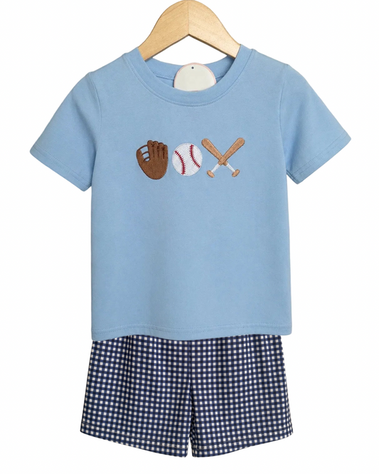 Baseball Gingham Shorts Set