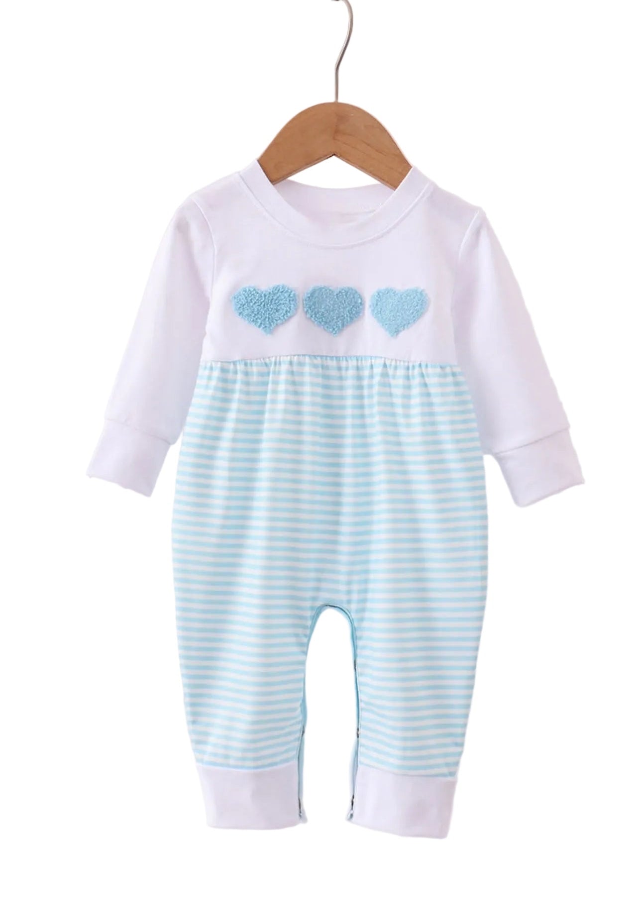 Blue Heart French Knot Romper