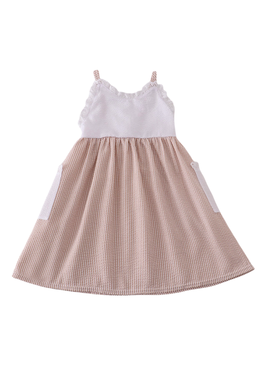 Brown White Seersucker Stripe Dress