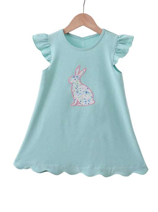 Floral Bunny Apliqué Mint Dress