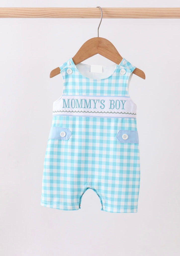 Mommy’s Boy Embroidery Gingham JonJon