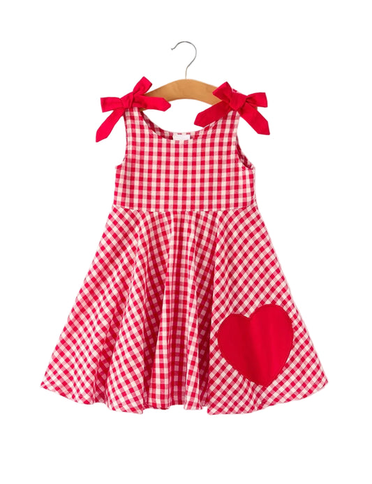 Red Plaid Heart Appliqué Dress