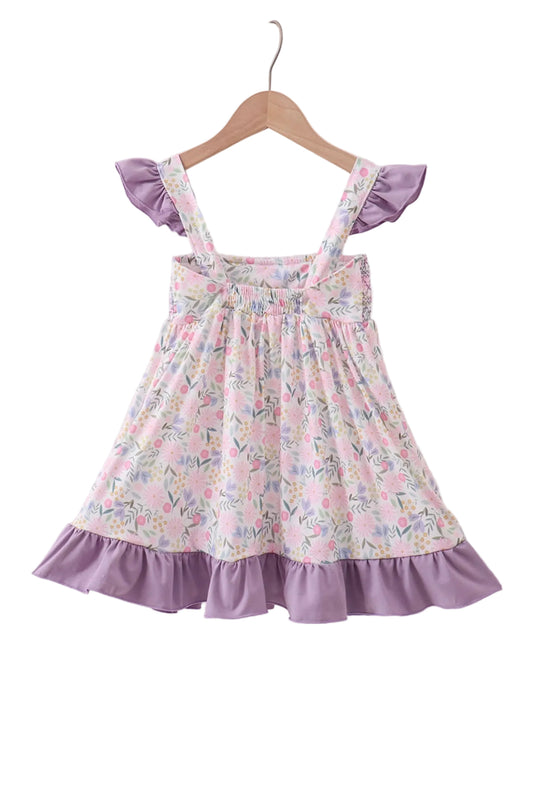 Floral Smocked Lavender Ruffle Dress