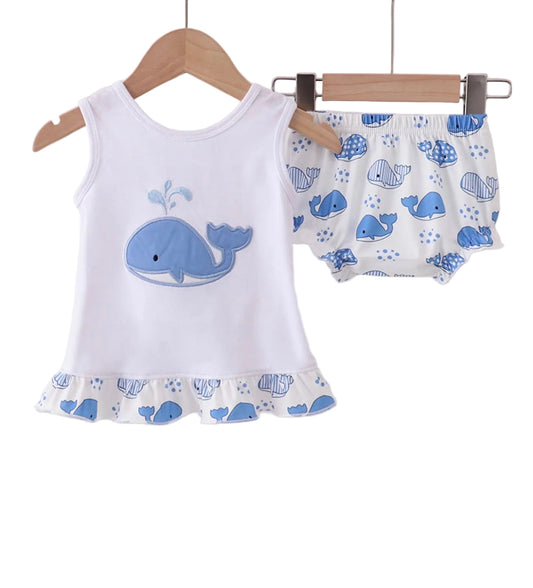 Whale Ruffle Bloomer Set