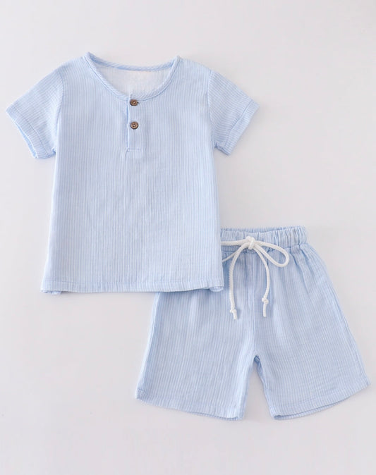Premium Blue Stripe Boy Shorts Set