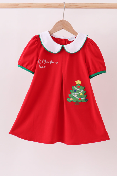 Red Christmas Tree Applique Dress