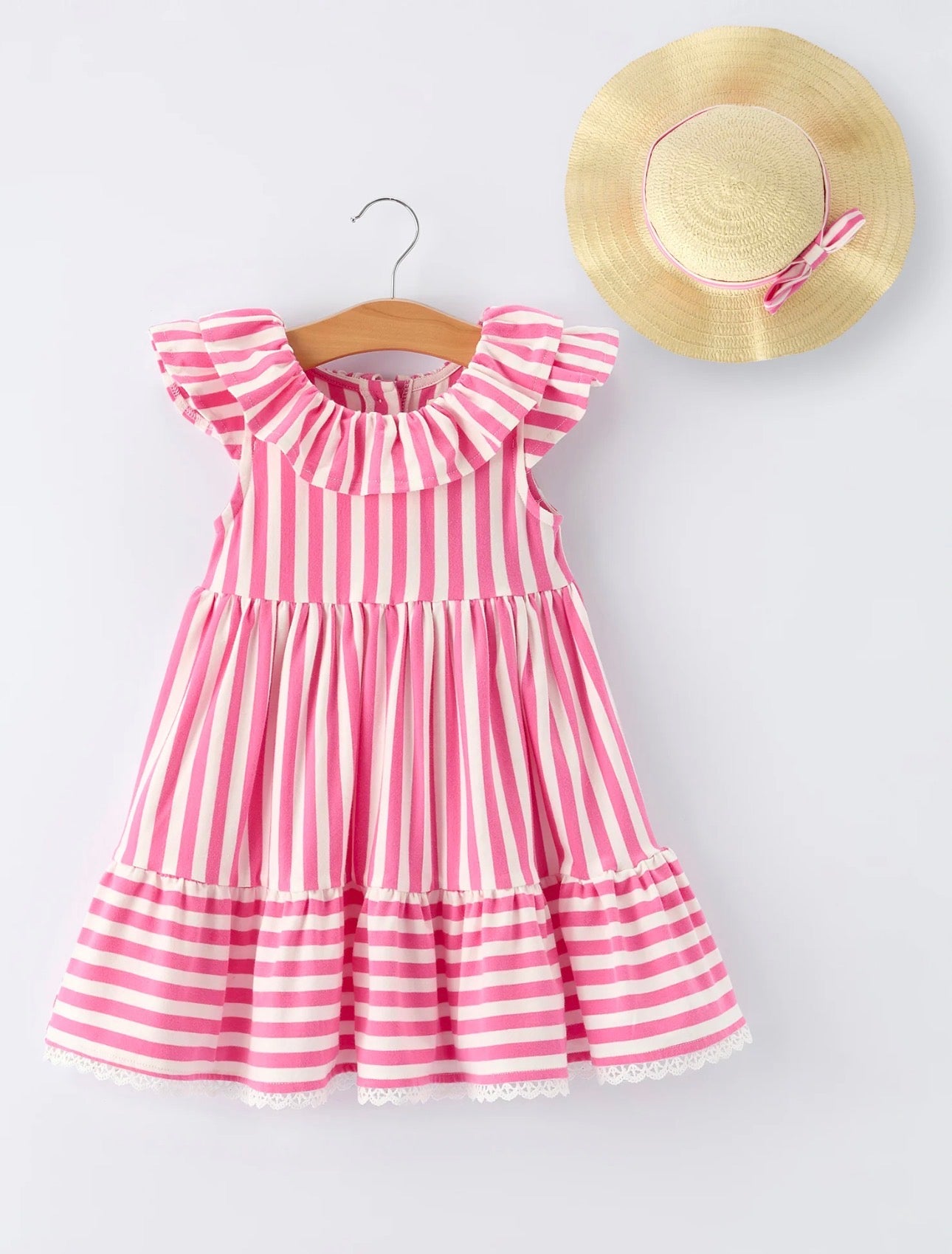 Pink Ruffle Dress with Hat
