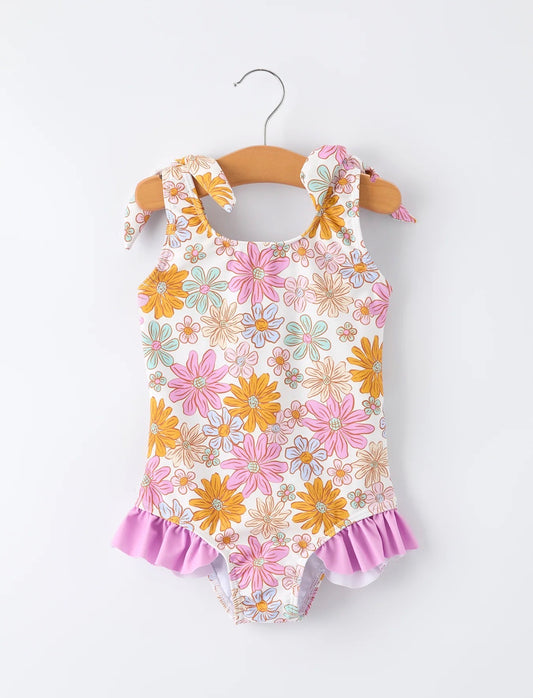 Floral Print Ruffle Leg Swimsuit