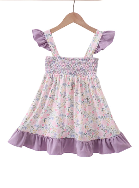 Floral Smocked Lavender Ruffle Dress
