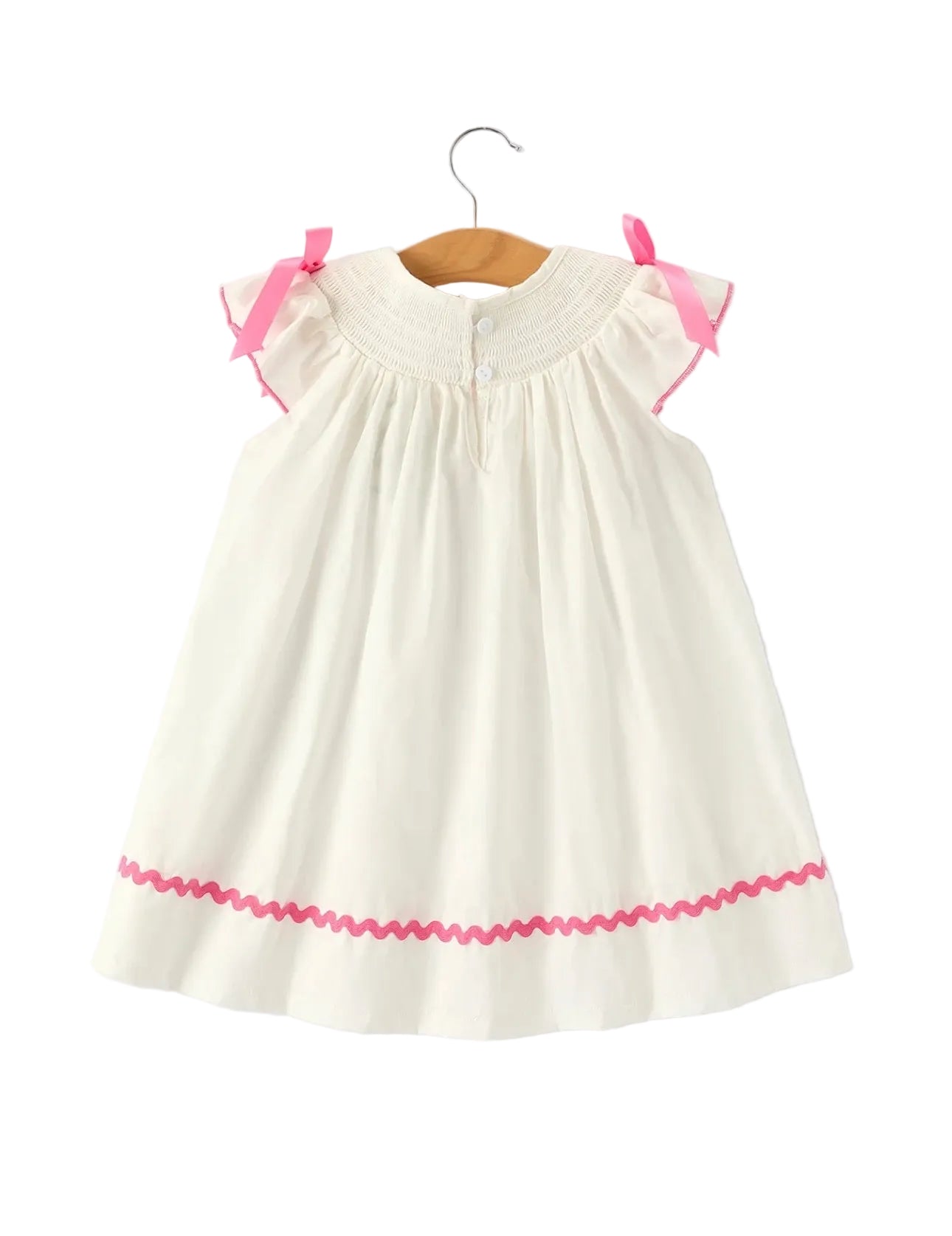 Fall White Dress w. Pink Bow Embroidery