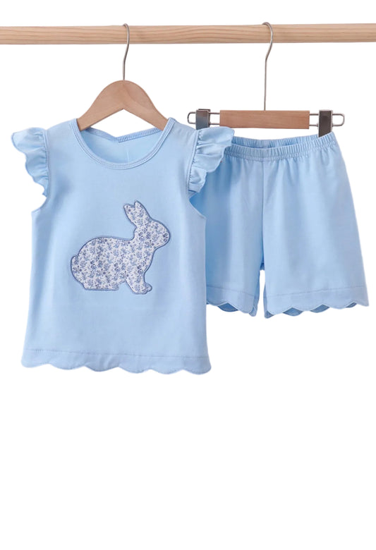 Blue Bunny Apliqué Ruffle Shorts Set