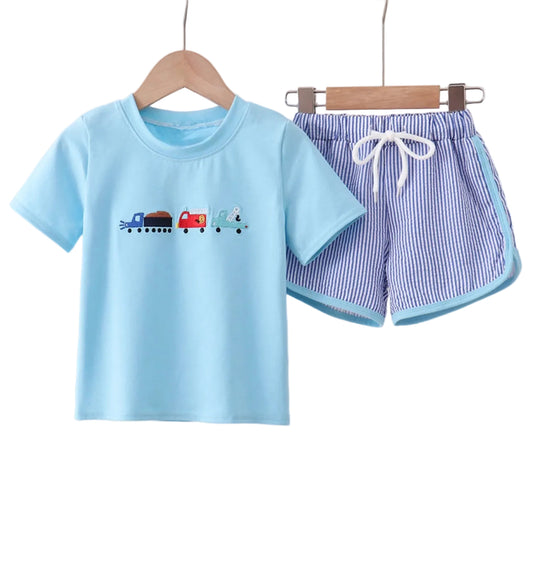 Blue Trucks Shorts Set