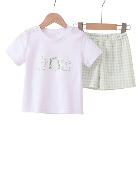 Bunny Embroidered Gingham Shorts Set