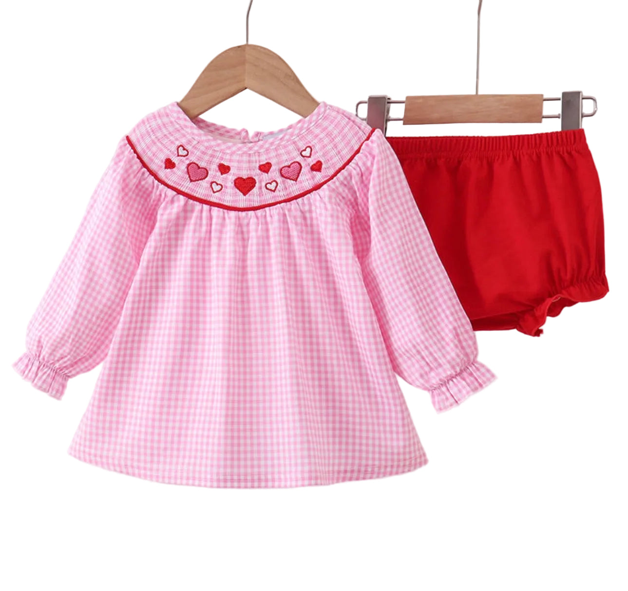 Pink/Red Hearts Gingham Bloomer Set