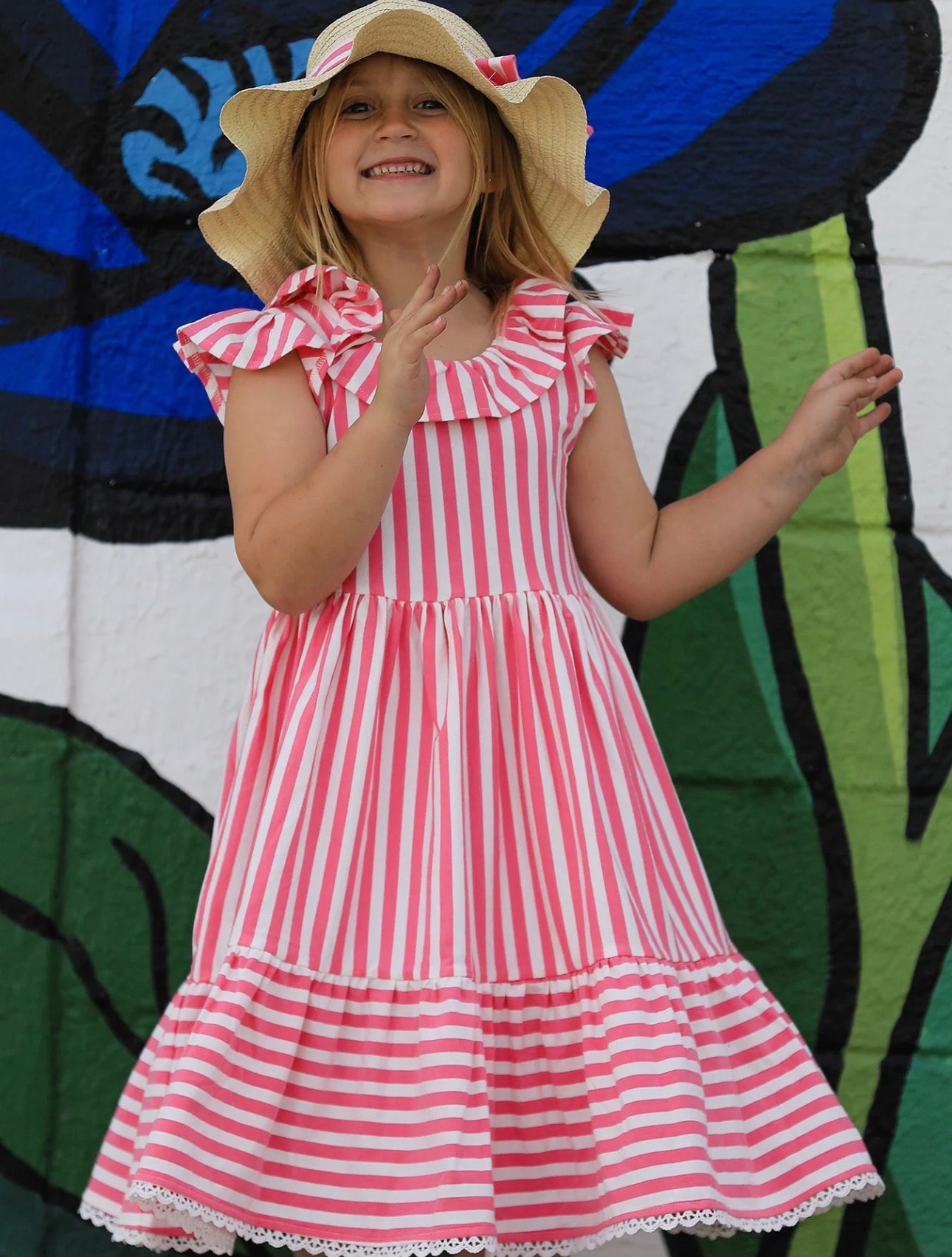 Pink Ruffle Dress with Hat