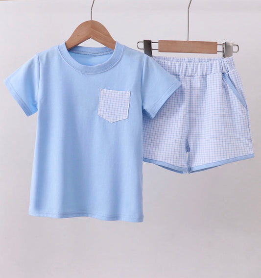 Blue Gingham Shorts Set