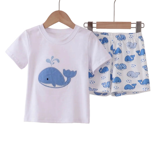 Whale Appliqué Shorts Set