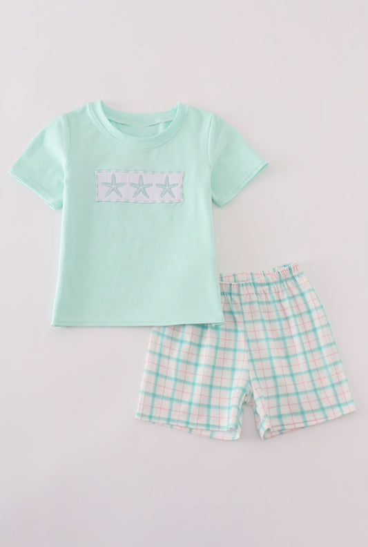 Green Marine Embroidery Smocked Set